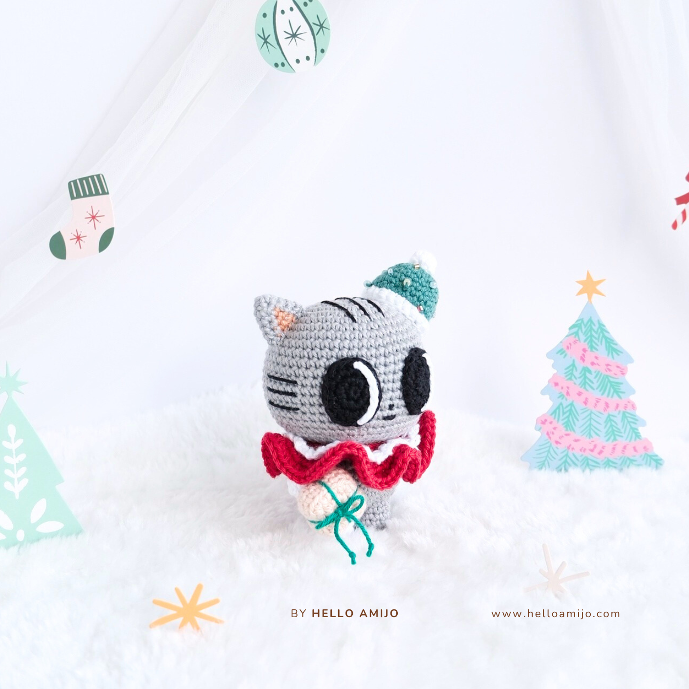 Christmas Cat (2 versions) Amigurumi Crochet Pattern PDF