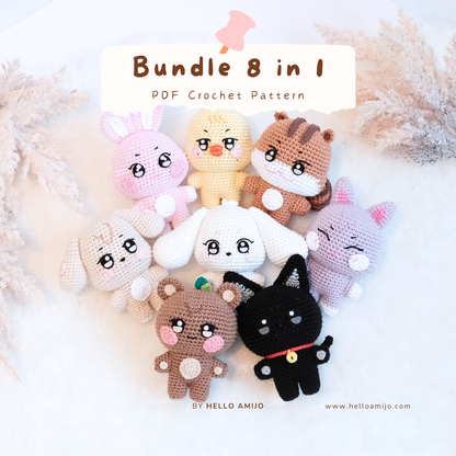 Bundle 8 in 1 Lovely Amigurumi Crochet Pattern PDF