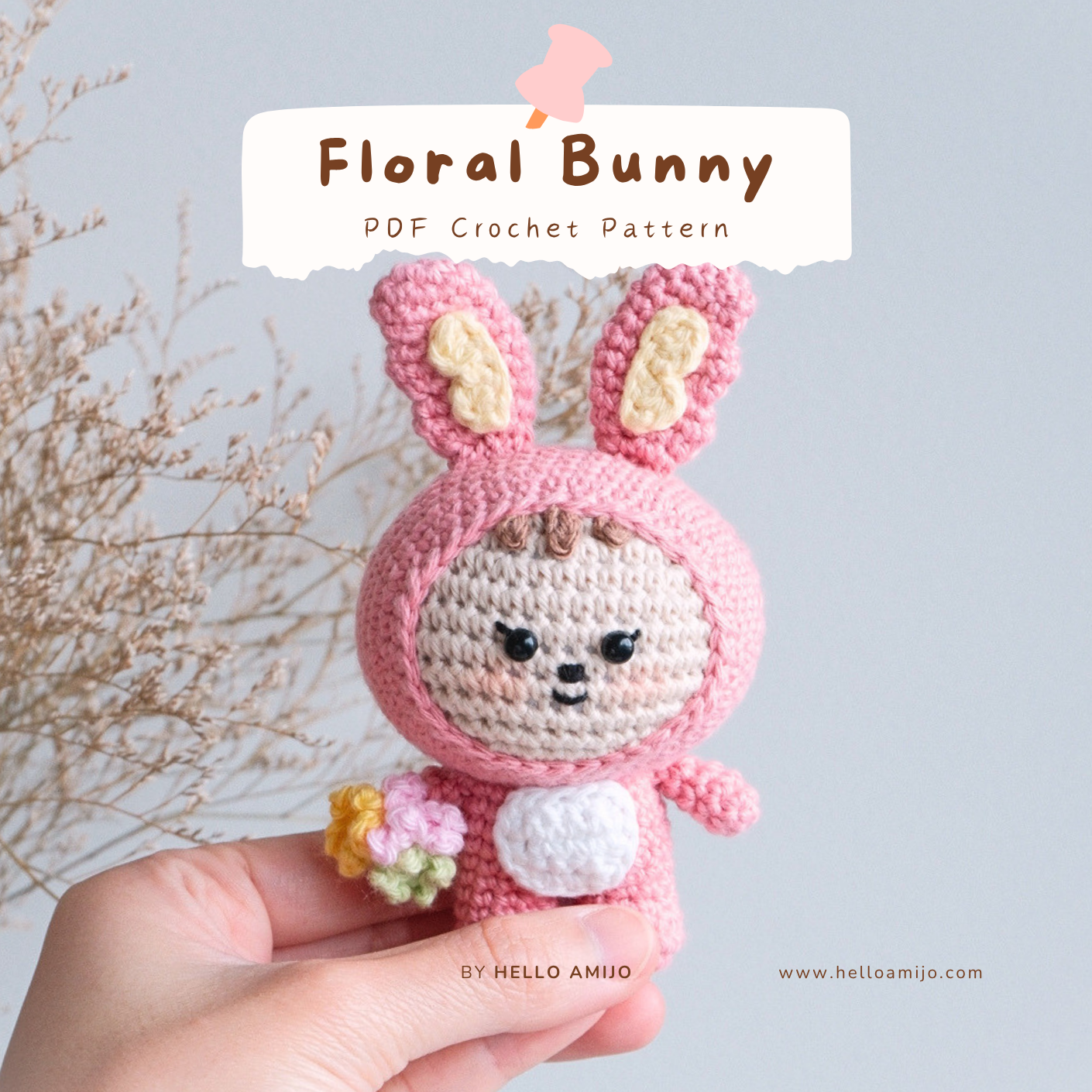 Floral Bunny Amigurumi Crochet Pattern PDF