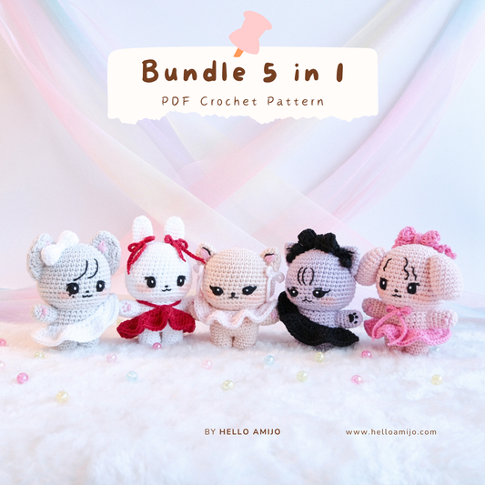 Bundle 5 in 1 Lady Amigurumi Crochet Pattern PDF