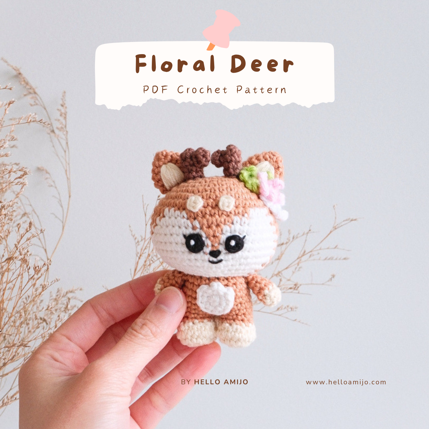 Floral Deer Amigurumi Crochet Pattern PDF