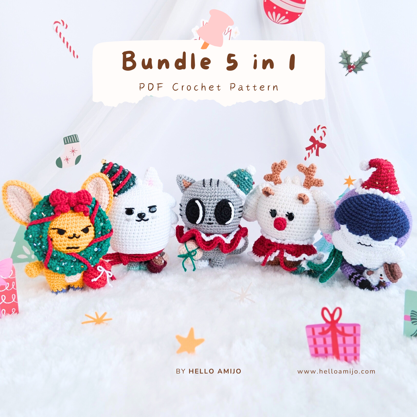 Bundle 5 in 1 Christmas Amigurumi Crochet Pattern PDF