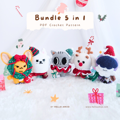 Bundle 5 in 1 Christmas Amigurumi Crochet Pattern PDF