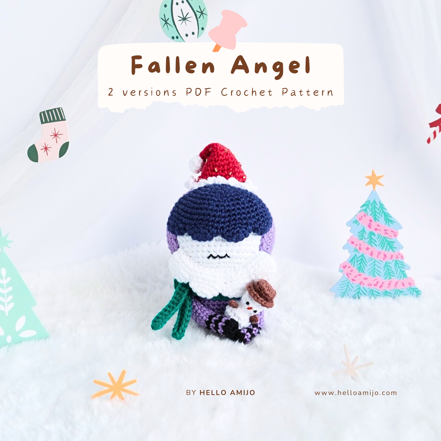 Christmas Fallen Angel (2 versions) Amigurumi Crochet Pattern PDF