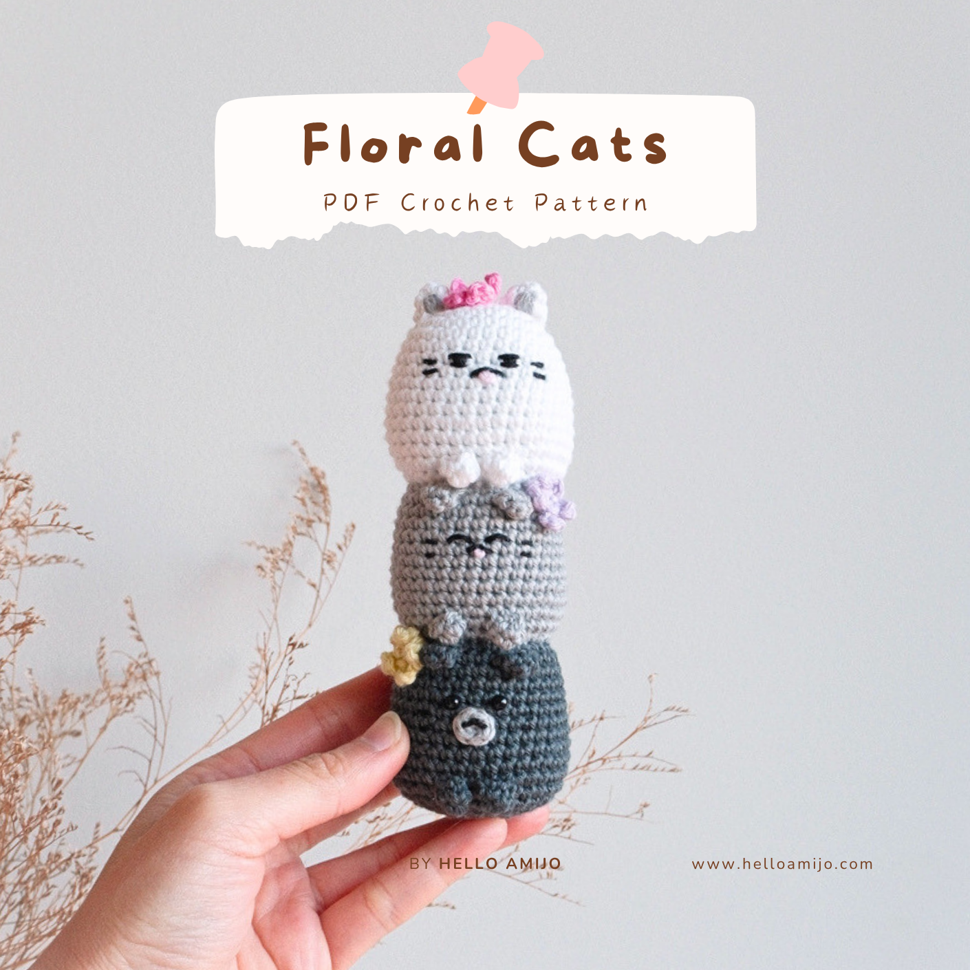 Floral Cats Amigurumi Crochet Pattern PDF
