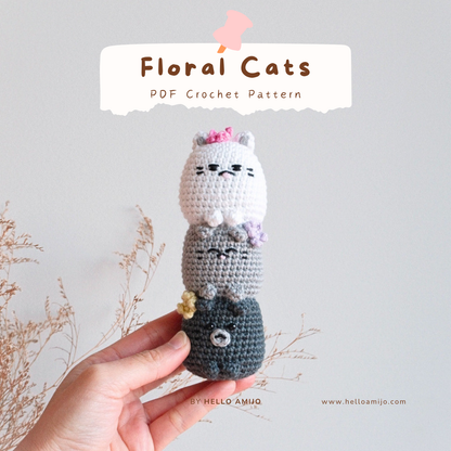 Floral Cats Amigurumi Crochet Pattern PDF