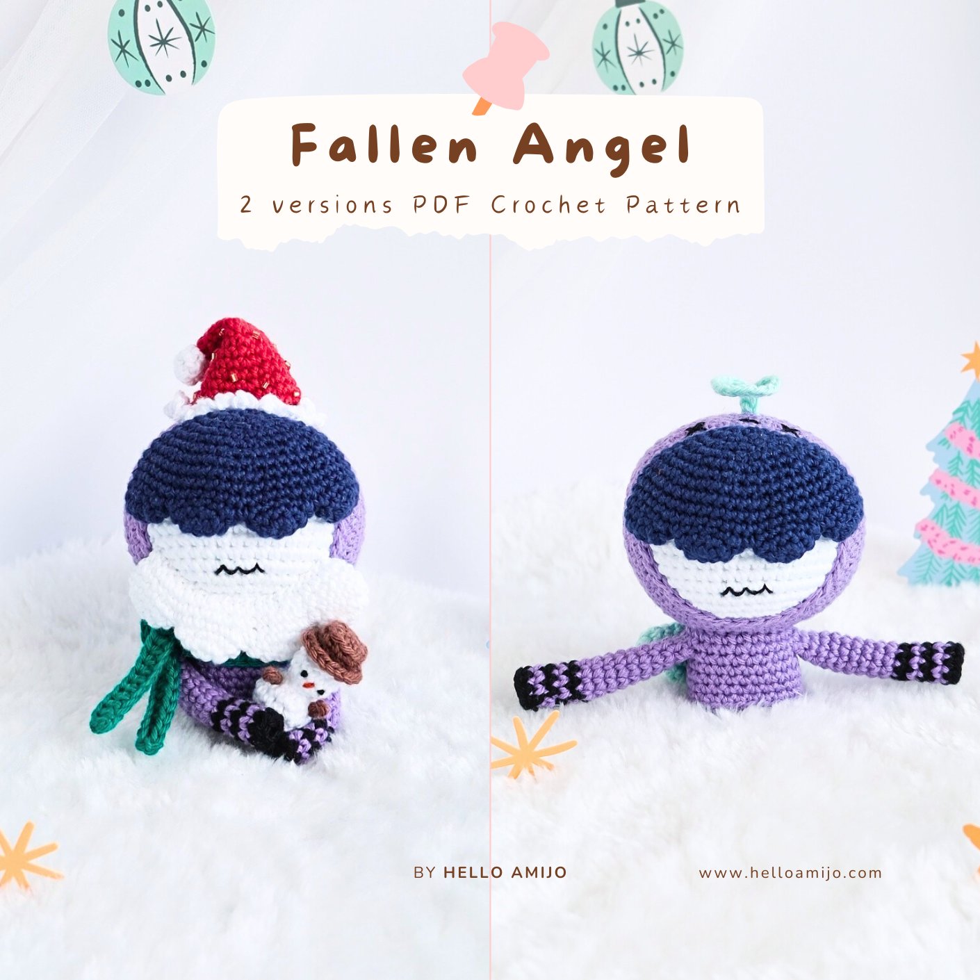 Christmas Fallen Angel (2 versions) Amigurumi Crochet Pattern PDF