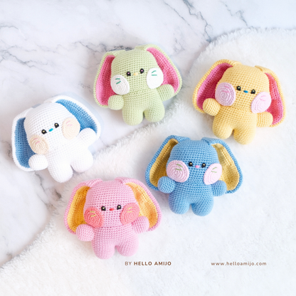 Colourful Chubby Bunny 5 Color in 1 Amigurumi Crochet Pattern PDF