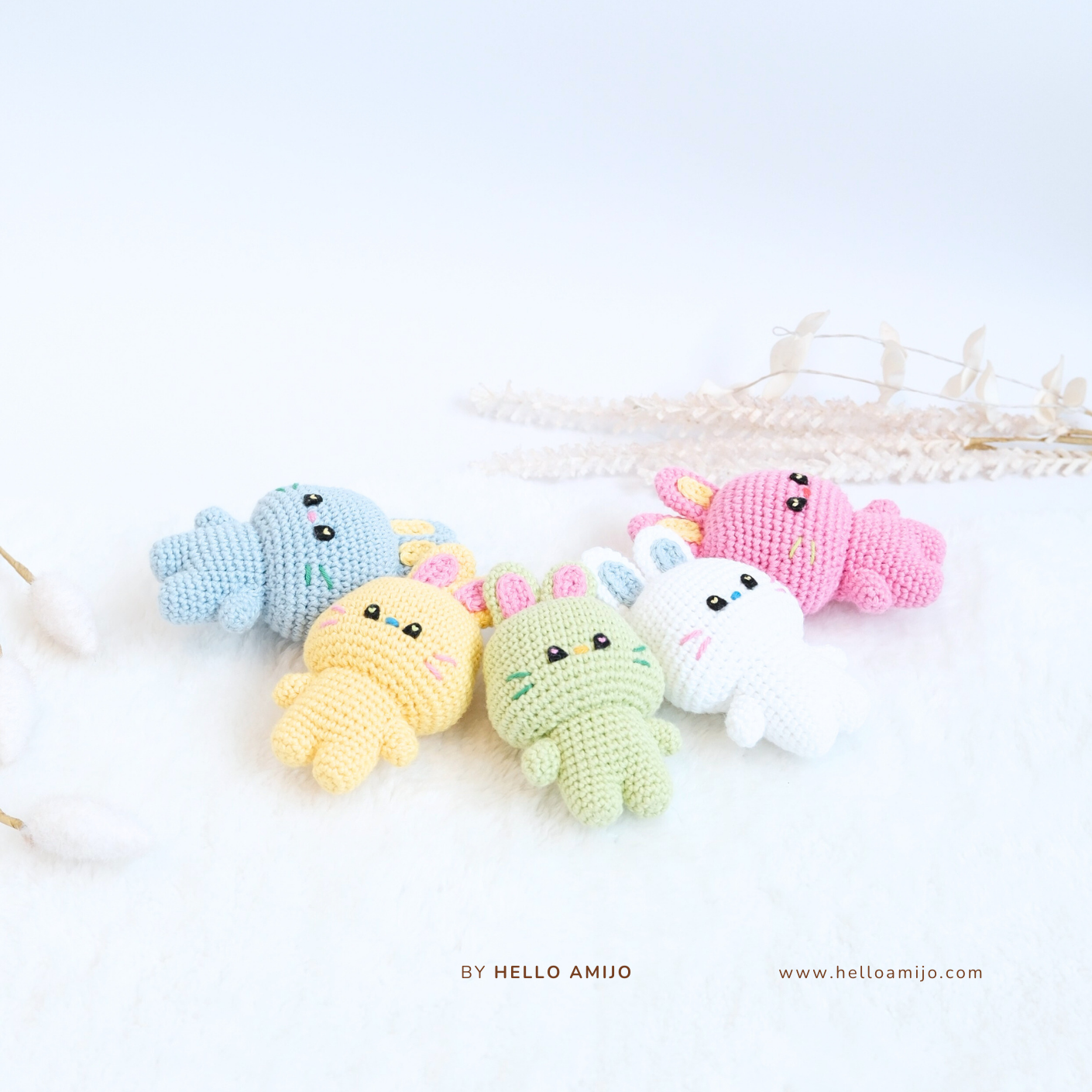 Colourful Baby Bunny 5 Color in 1 Amigurumi Crochet Pattern PDF