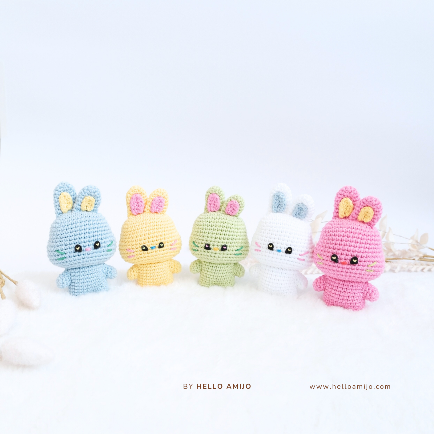 Colourful Baby Bunny 5 Color in 1 Amigurumi Crochet Pattern PDF