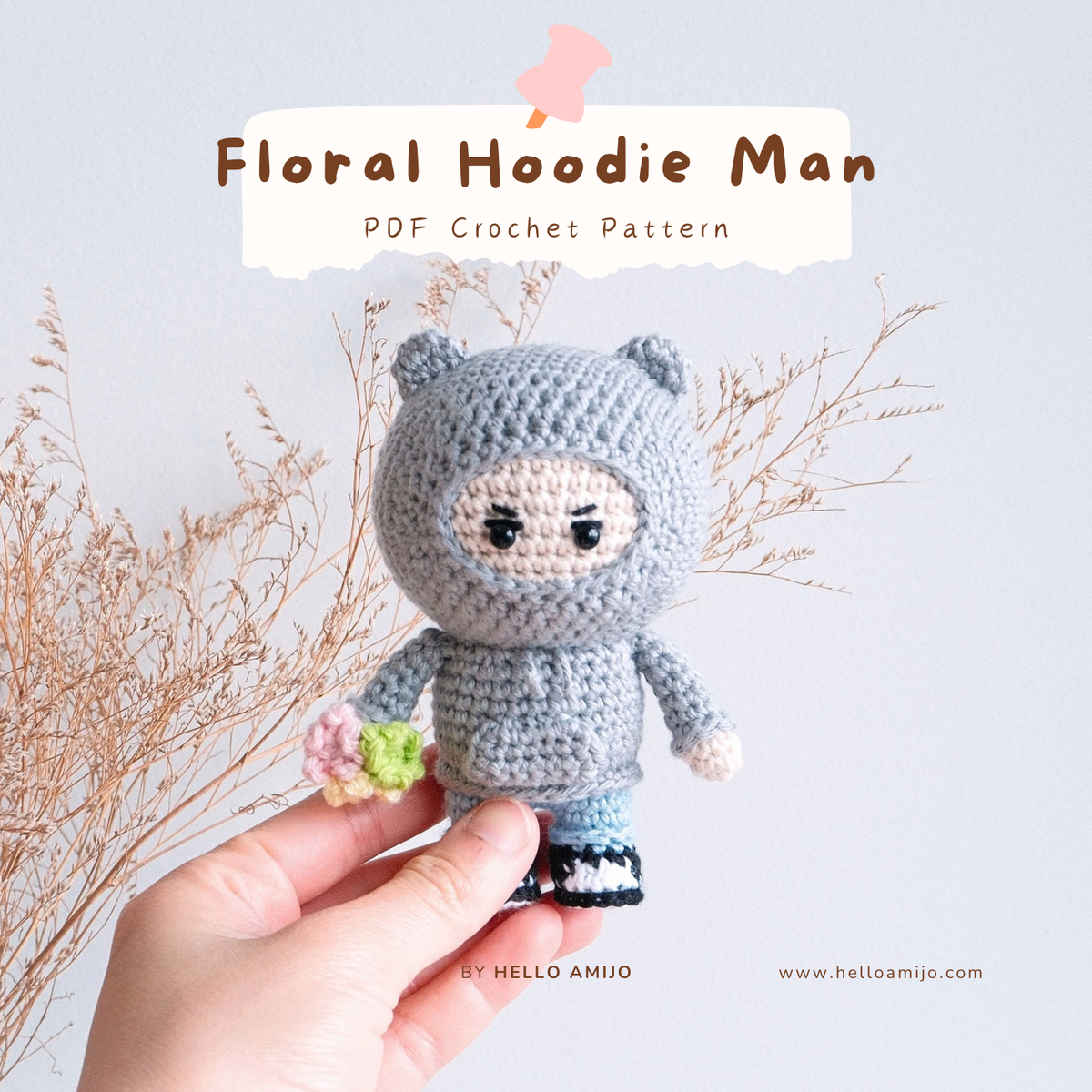 Floral Hoodie Man Amigurumi Crochet Pattern PDF