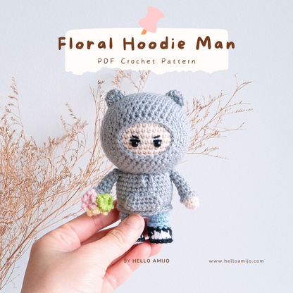 Floral Hoodie Man Amigurumi Crochet Pattern PDF