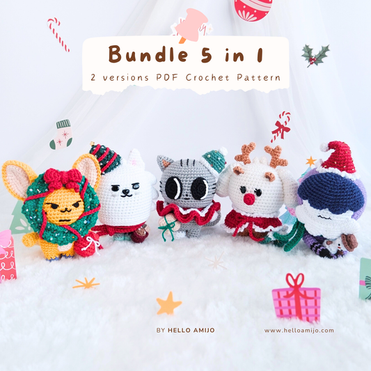 Bundle 5 in 1 Christmas (2 versions) Amigurumi Crochet Pattern PDF