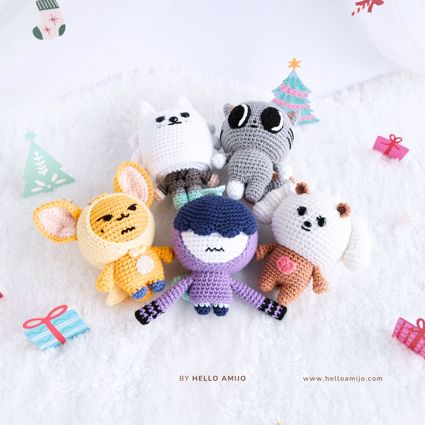 Bundle 5 in 1 Christmas (2 versions) Amigurumi Crochet Pattern PDF