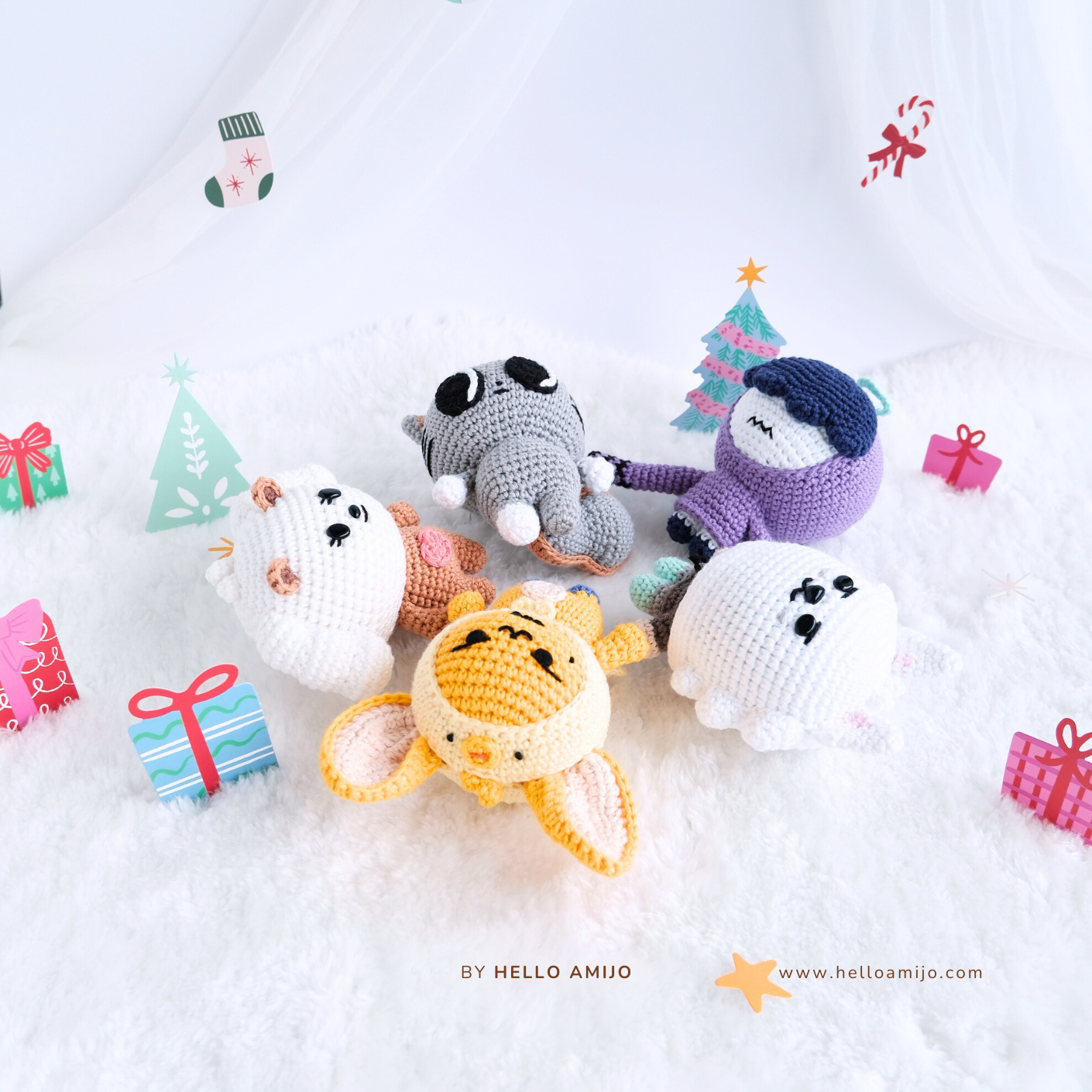 Bundle 5 in 1 Christmas (2 versions) Amigurumi Crochet Pattern PDF