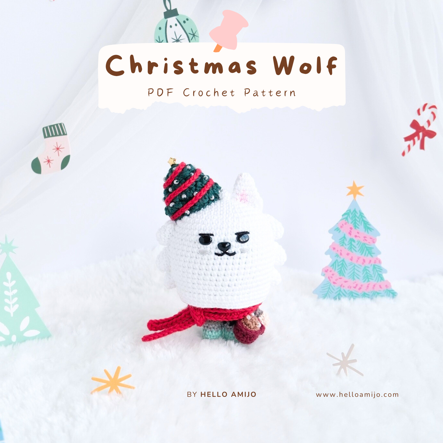 Christmas Wolf Amigurumi Crochet Pattern PDF